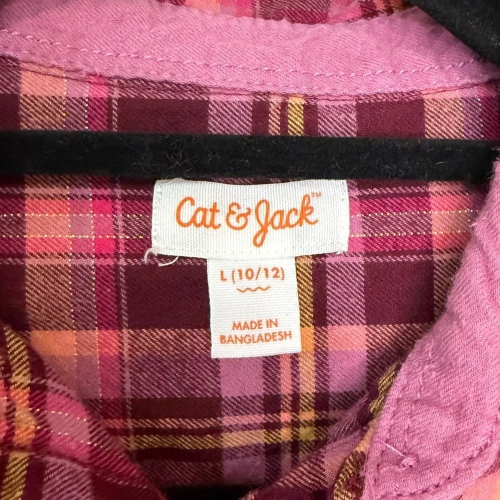 Cat & Jack: Girls Pink & Purple Plaid Polo, Size L (10 / 12)